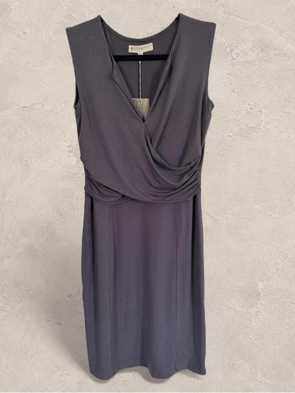 Synergy Organic Cotton Clothing Charcoal Sleeveless Faux-Wrap Dress NWT Size S